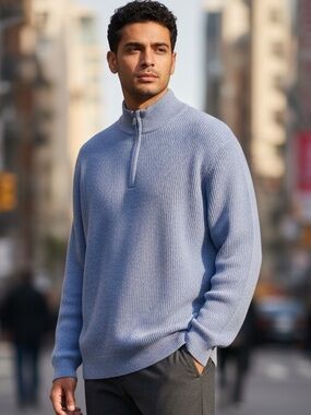 Peter Millar Men's Ribbed Half-Zip Sweater - Blue